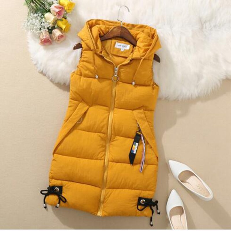 Plus size feminino colete de inverno bolso casaco com capuz quente casual algodão acolchoado colete feminino fino sem mangas