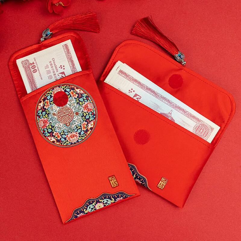 Bonito auspicioso envelope vermelho estilo chinês bênção cetim sorte dinheiro envelope criativo hongbao ano novo primavera festival