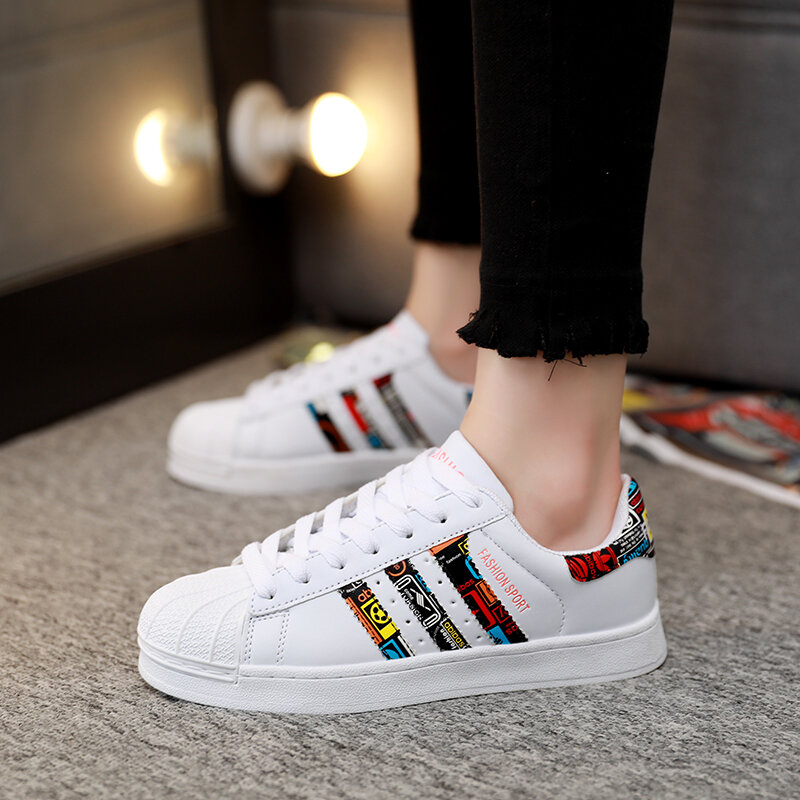 Shell head men's shoes casual shoes men and women with the same paragraph wild couple shoes small white shoes three bars shoes