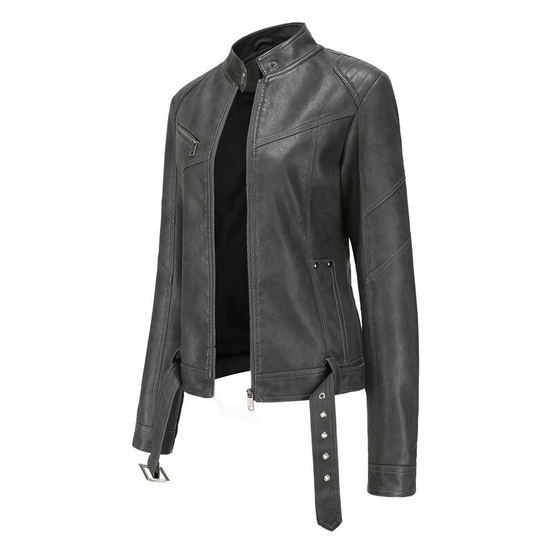 Cappotto in pelle da donna nuovo primavera autunno manica lunga con cintura giacca in ecopelle donna Punk Outwear donna Biker Moto Outwear