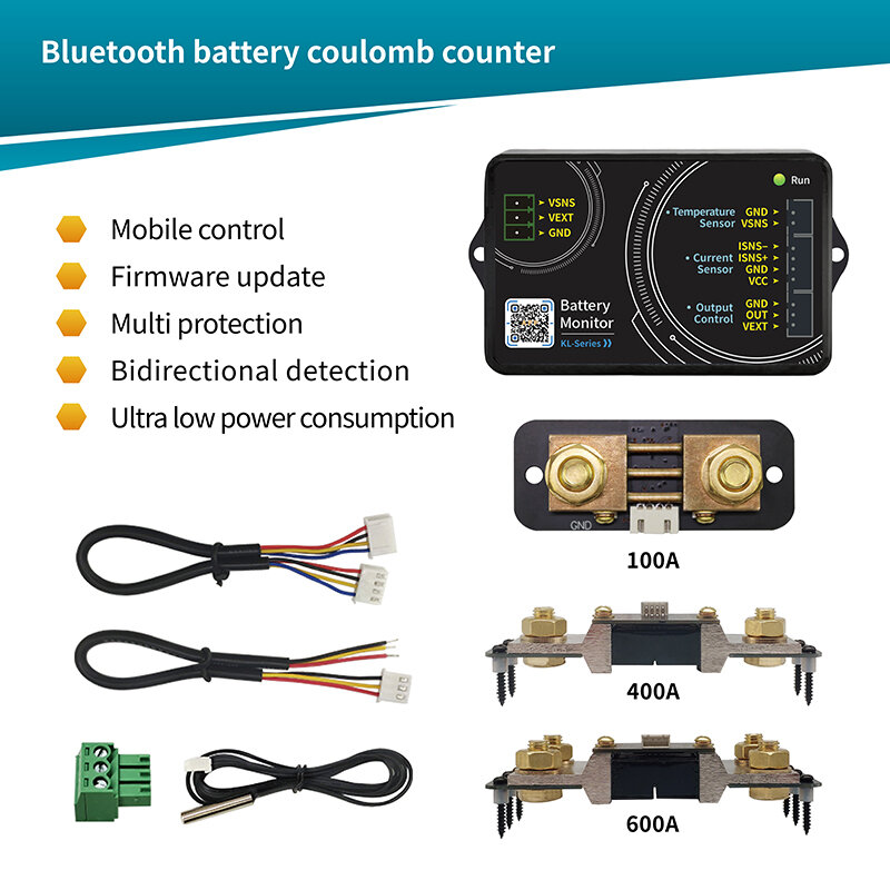 Battery Monitor Bluetooth KL-F DC 0-120V 0-600A Battery Tester Voltage Current VA Meter Battery Coulomb Meter Capacity Indicator