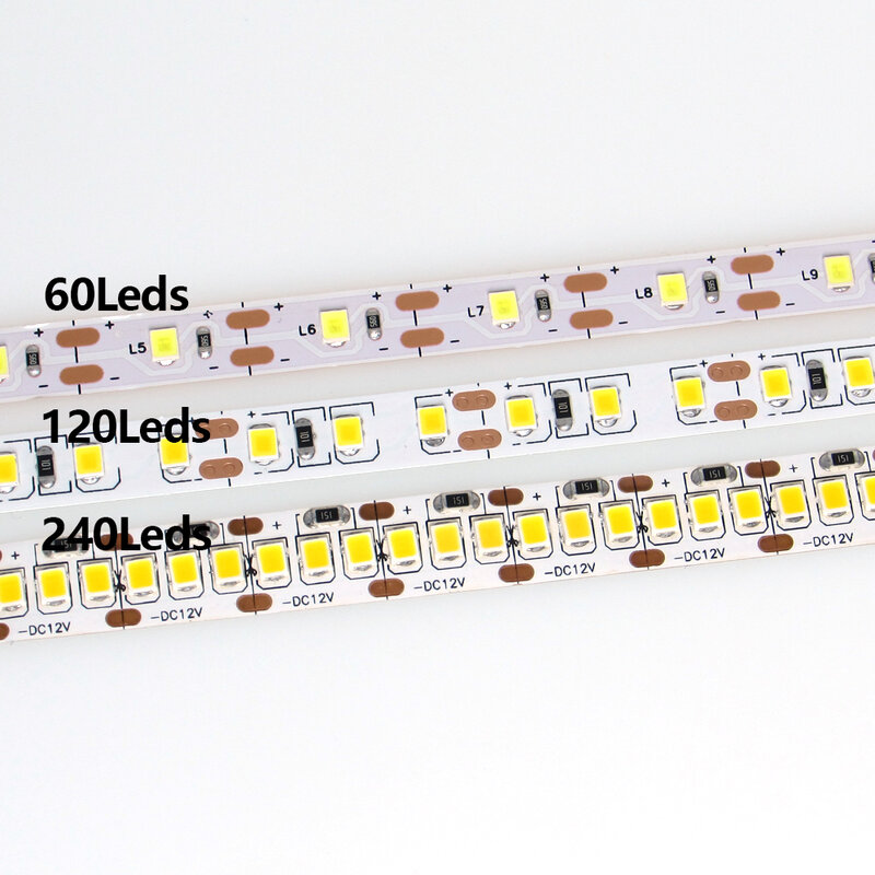 LED Strip Light para quartos, fita de diodo, luz de decoração para quartos, PC, TV, SMD 2835, DC 5V, 12V, 24 V, 1m-5m, 60, 120, 240 leds/m