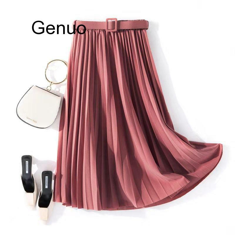 Женская винтажная юбка миди с поясом, элегантная плиссированная юбка с высокой талией, повседневная юбка для осени и лета
