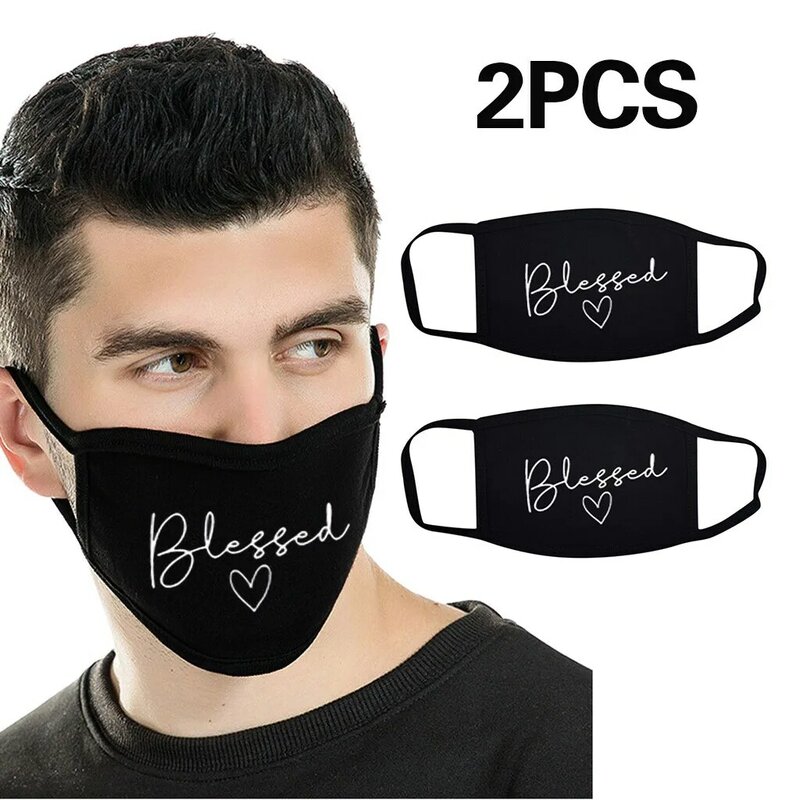 2pc Masque Blessed Letter Facemask Scarf Unisex Dustproof Windproof Foggy Mouth-muffle Respirator Washable Reusable Mascarillas