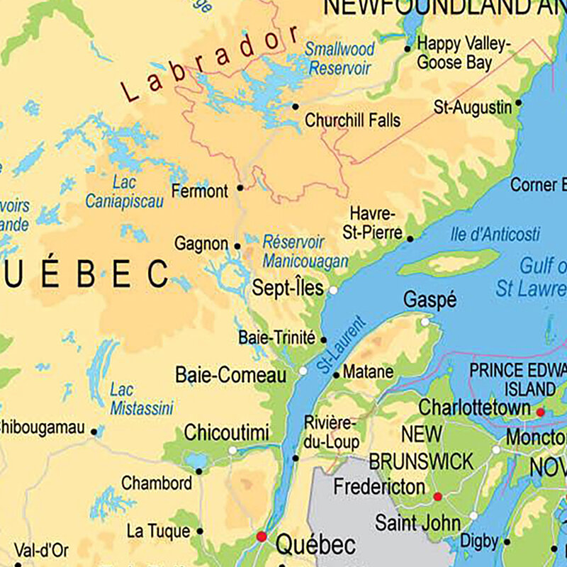 Canada ภูมิประเทศแผนที่ภาษาฝรั่งเศสคำ90*60ซม.ภาพวาดผ้าใบโปสเตอร์และพิมพ์ภาพ Wall Art Class Room อุปกรณ์