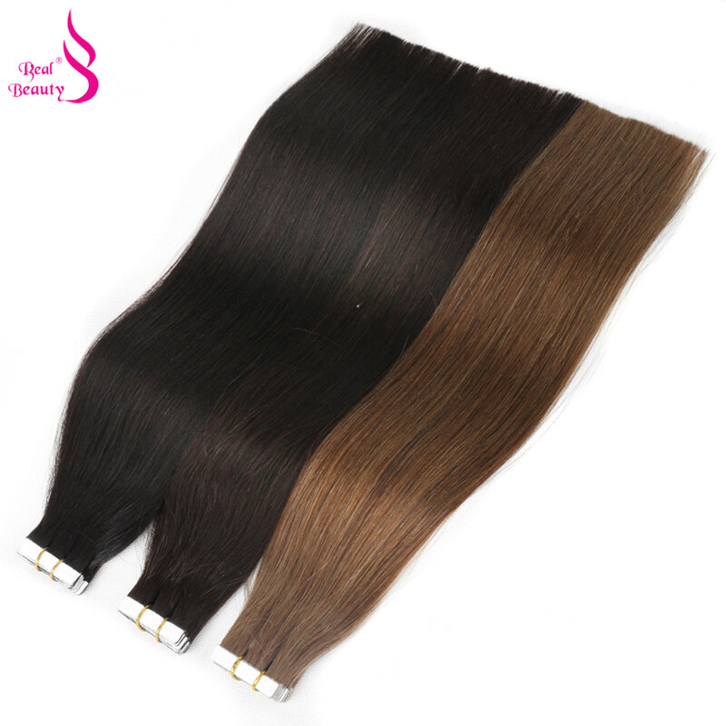 Real Beauty Straight Tape In Human Hair Extensions European Seamless Skin Weft 12"-28" 100% Remy Hair Machine Made