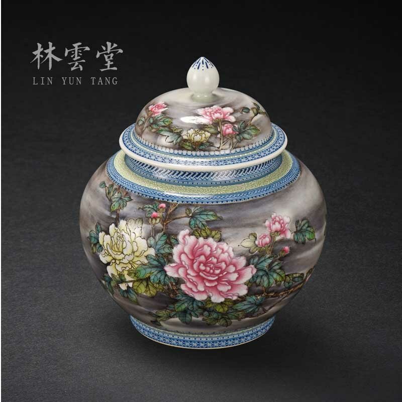 Macetas decorativas de cerámica, artículo pintado a mano, mes pastel debajo del bote sellado, té de peonía, jingdezhen