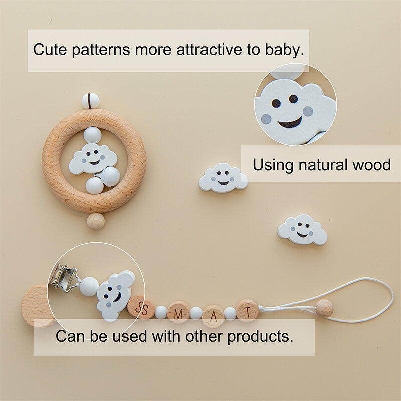 10pcs Beech Wooden Beads Baby Teether Rodent Mini Birds Hearts Beads DIY Necklace Pacifier Chain Crafts Jewelry Children Product