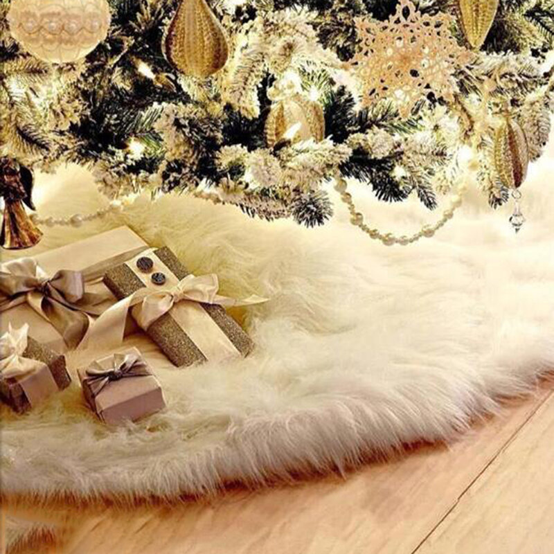 Falda de árbol de felpa blanca pura y suave, lujosa falda de árbol gruesa, exquisita, pequeña y fresca, accesorios para árbol de Navidad, novedad