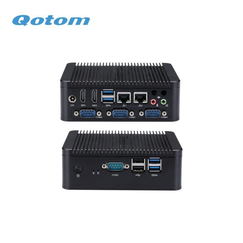 Qotom IPC ไมโครพีซีไร้พัดลม Q555P คอร์ i3-7100U 4 COM GPIO WIFI สำหรับบ้าน/สำนักงาน/ธนาคารคอมพิวเตอร์ตั้งโต๊ะ