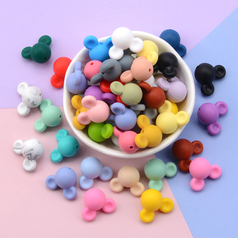 LOFCA 50pcs silicone teething Mouse Beads Baby Teether beads  Food Grade Silicone Beads BPA Free DIY Necklace Pendant Making