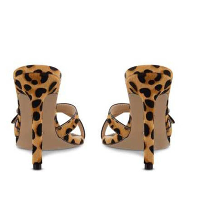 2021 verão novas sandálias dedo do pé aberto stiletto cor sólida leopardo impressão sexy europeu e bonito sapatos femininos