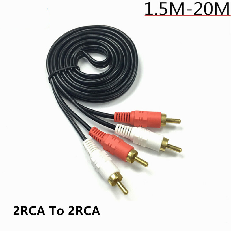 Cable de Audio auxiliar para ordenador portátil, conector de 2RCA a 2RCA, estéreo, DVD, TV, altavoz, 1,5/3/5m/10M/15M/20M