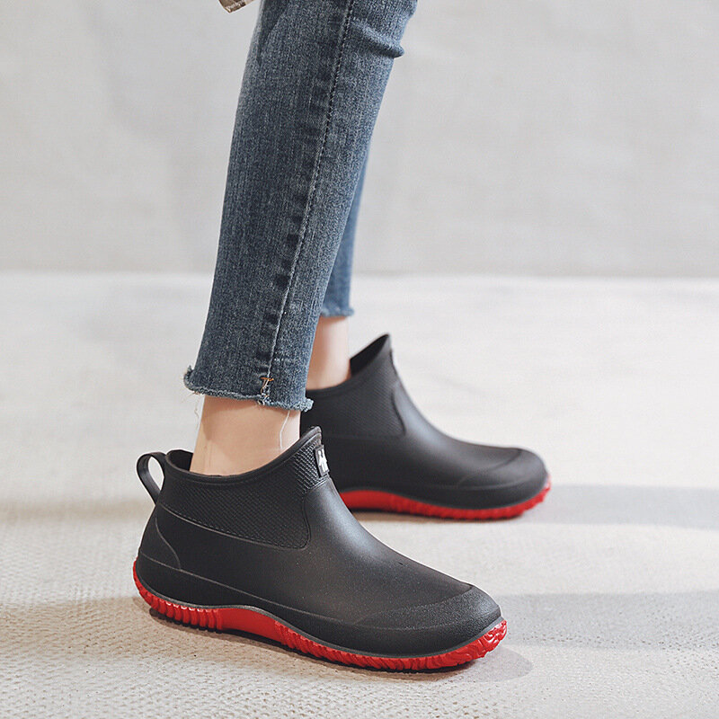Женские резиновые ботинки, Нескользящие ботинки унисекс, легкие непромокаемые ботинки без шнуровки, обувь для дождя, Прямая поставка