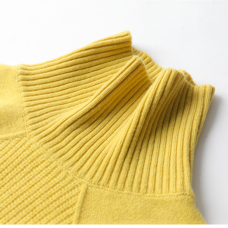 Suéter de gola alta de caxemira feminino, pulôver de malha pura, suéter solto tamanho grande 100% lã pura