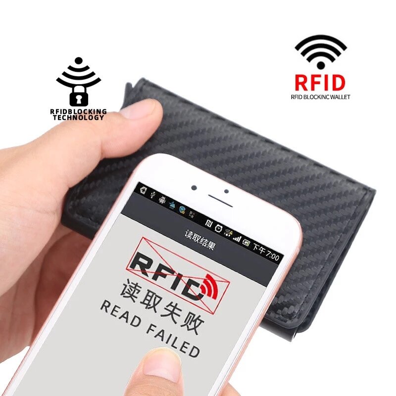 Porta carte di credito porta carte di credito portafoglio Anti RFID blocco per uomo Business alluminio carbonio sottile Mini borsa per piccoli soldi portafogli