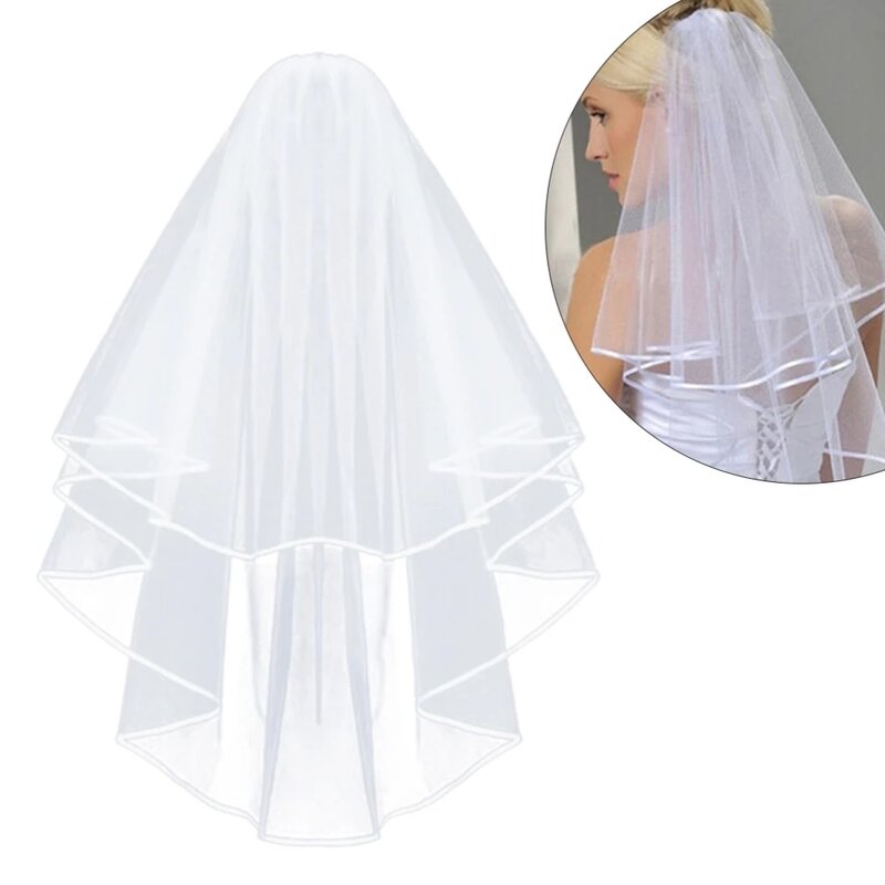 Duas Camadas De Tule Véus De Noiva Com Pente, Barato Branco Marfim Véu De Noiva, Noiva Casamento Acessórios