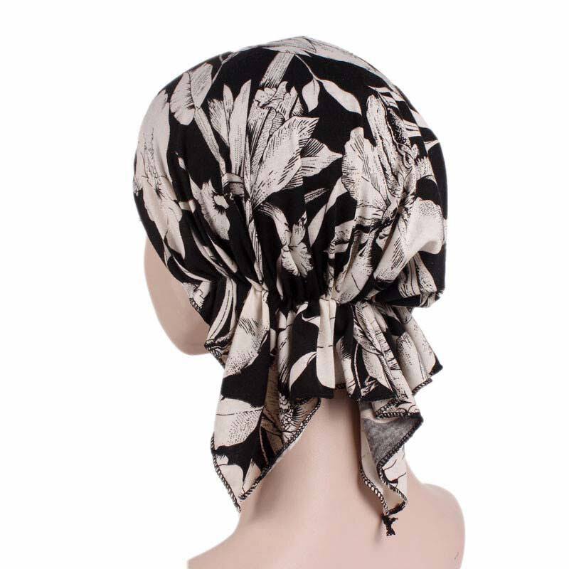 Turbante con estampado de flores para mujer, gorro suave y elástico, pañuelo musulmán para la cabeza, hijab, 2020
