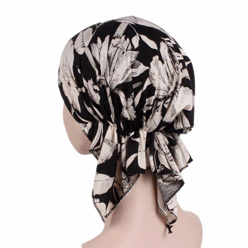 2020 New fashion print woman turban hat soft elastic flowers lady muslim headdress wrap head scarf hijab caps turbante female