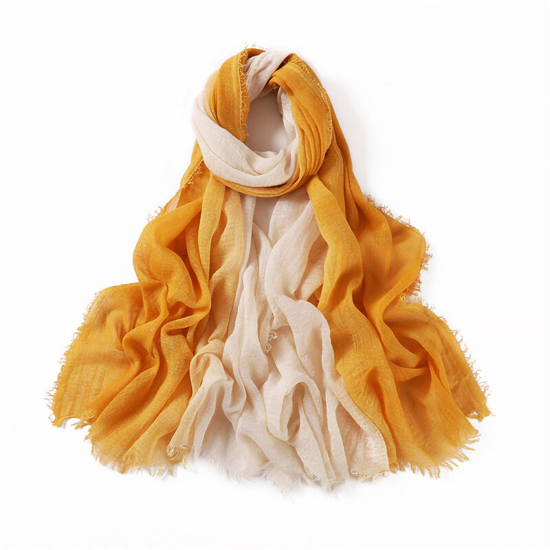 2022 Fashion Ombre pieghettato rughe viscosa scialle sciarpa signora di alta qualità gradiente fascia avvolgere Pashmina Sjaal musulmano Hijab Caps