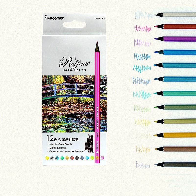 Marco 12 kolorów metaliczny kolorowy rysunek ołówkiem kredki artysta szkic ołówkiem zestaw szkolne artykuły artystyczne artykuły papiernicze