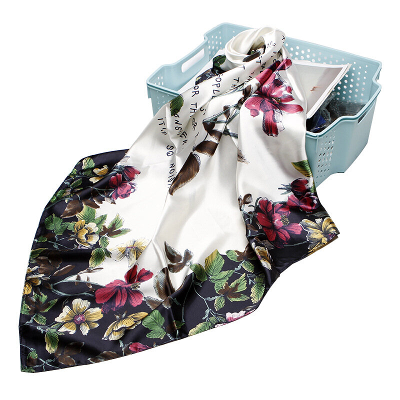Foulard de tête en satin imprimé pour femme, enveloppes de sauna, petit bandana carré, crème solaire, 90x90cm, mode féminine, 2022
