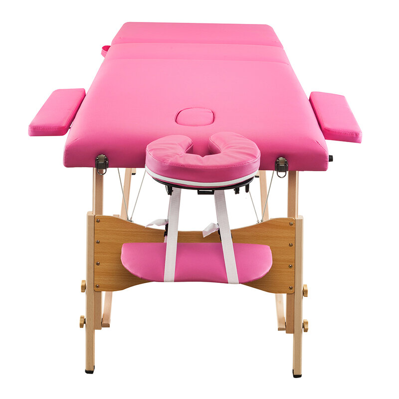 Cama plegable de belleza para pies, 3 secciones de 185x70x85cm, plegable, portátil, de aluminio, de belleza para masaje de pies, cama de Spa de 70CM de ancho, color rosa