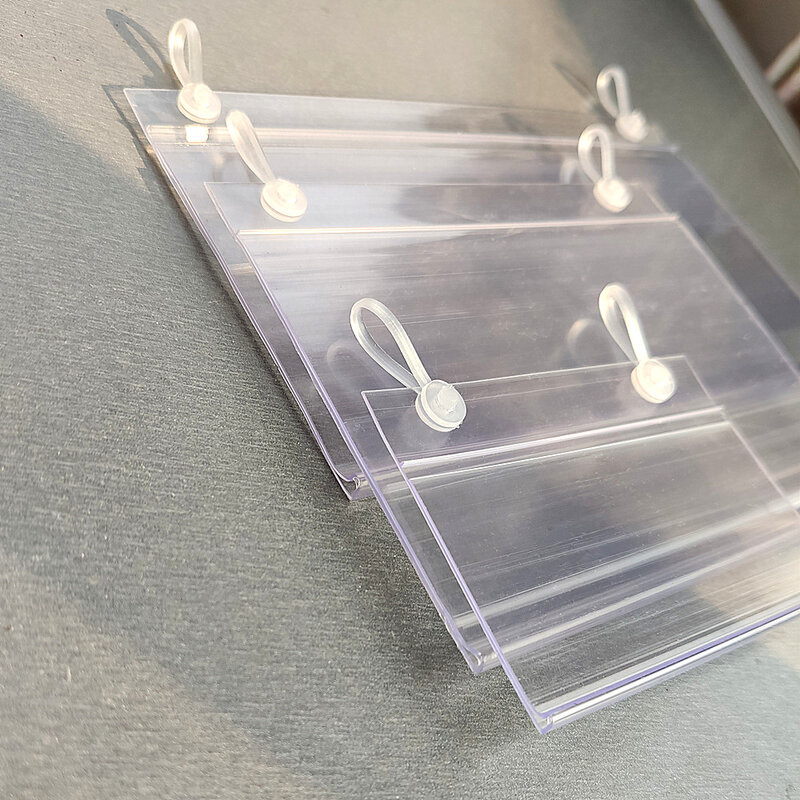 100 szt. Plastikowe stojaki do ekspozycji z PVC etykiety promocyjne z etykietą promocyjną na siatce kosz na stojaki półki w sklepach