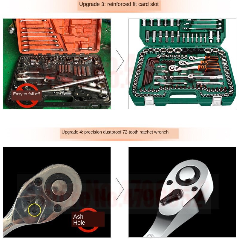 Algemene Huishoudelijke Auto Auto Reparatie Tool Kit Met Plastic Toolbox Opslag Case Socket Ratelsleutel Schroevendraaier Hand Tool Set