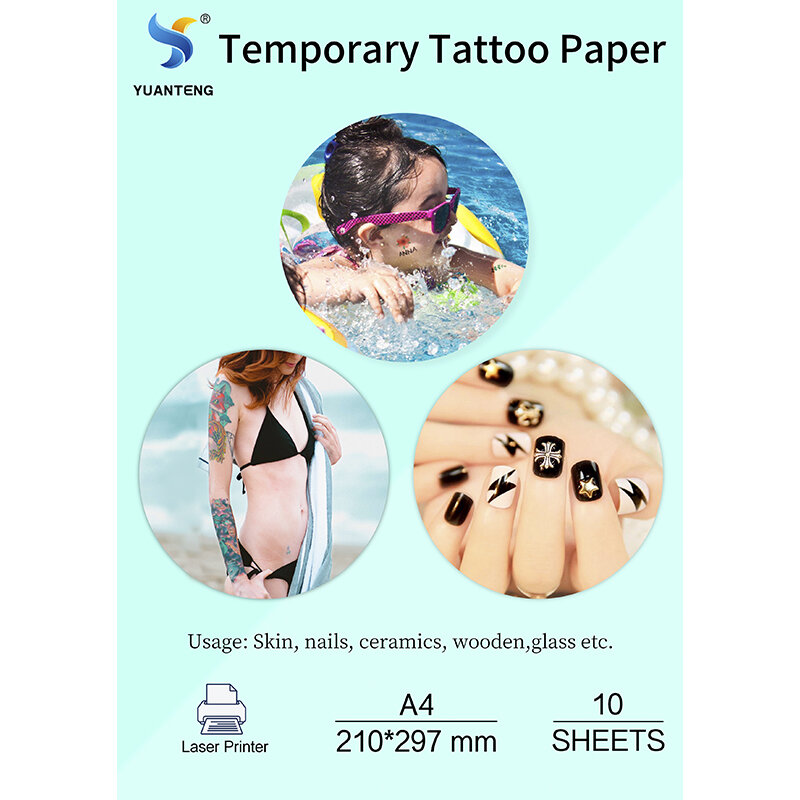 Papel de tatuagem temporário a4 para impressora laser, folha de transferência com imagem personalizada para impressão de pele, papel de transferência com laser e madeira