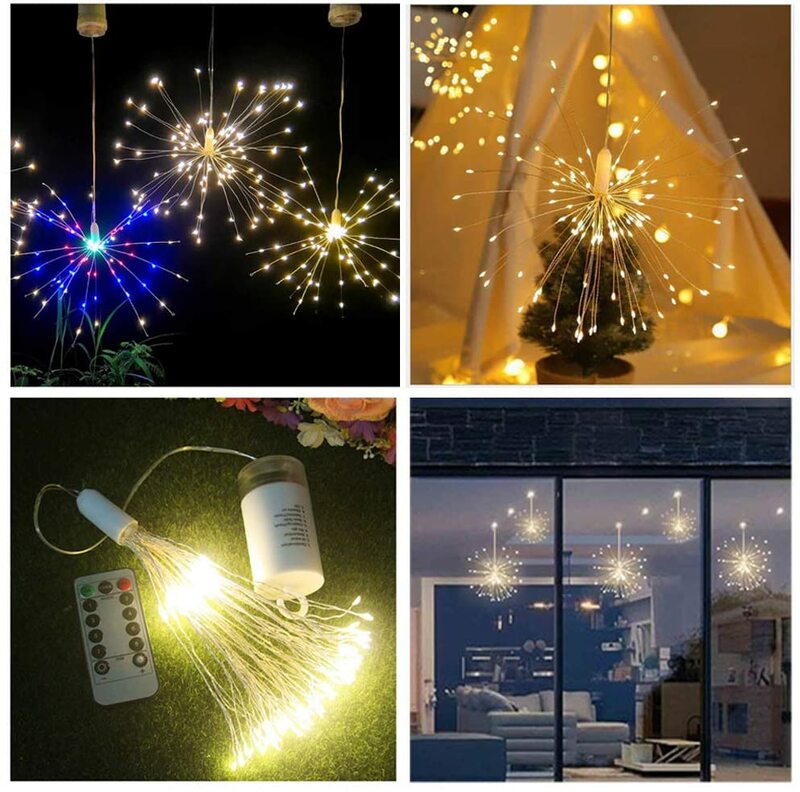 リモコン付き防水LEDストリングライト,120/150電球,花火,屋外照明,庭や家の装飾として理想的,通り。