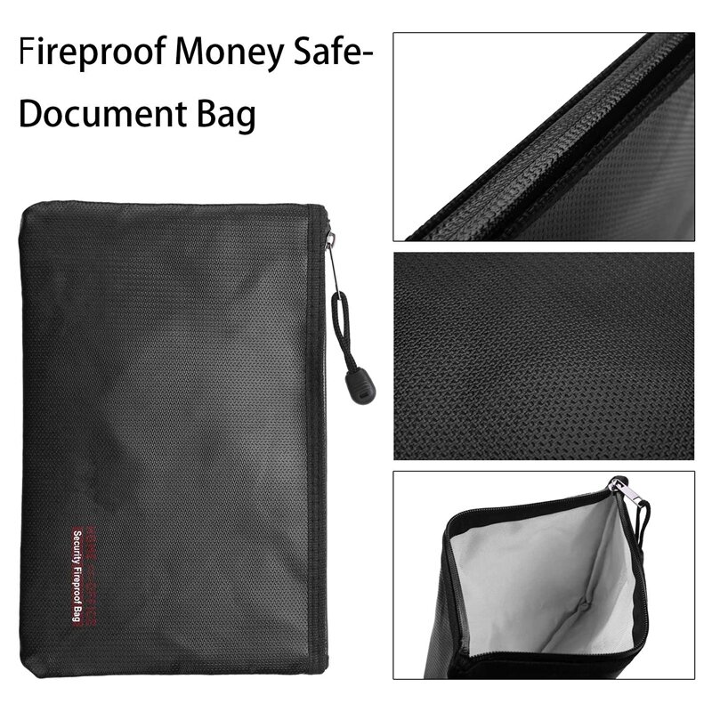 3X sac à documents arrang, coffre-fort pour l'argent Sac de sécurité en silicone, revêtement anti-irritations, résiste au feu et à l'eau