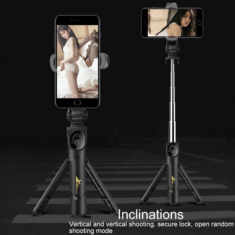 Bastão de selfie com controle remoto bluetooth, tripé tripé integrado três em um suporte ao vivo