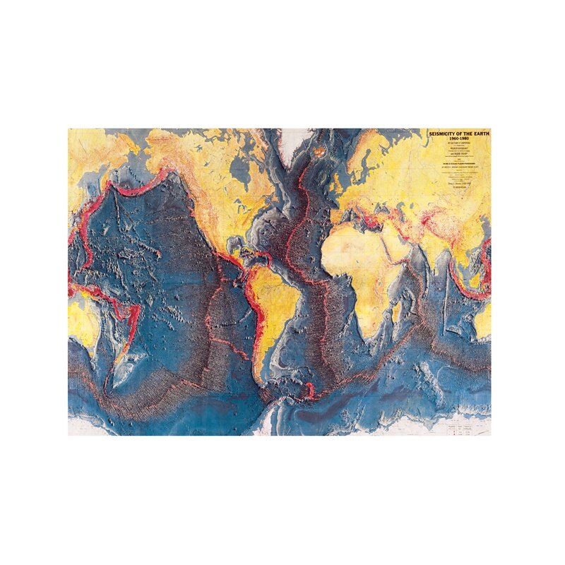 Rozmiar A2 sejmicity of Earth World Ocean podłoga Panorama 1960-1980 płótno dekoracje ścienne mapa do badań mapa świata tapeta