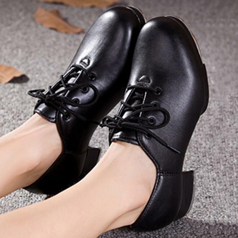 Sapatos de couro unissex split único jazz tap sapatos de dança rendas até sapatos de dança sapatos de couro preto confortável