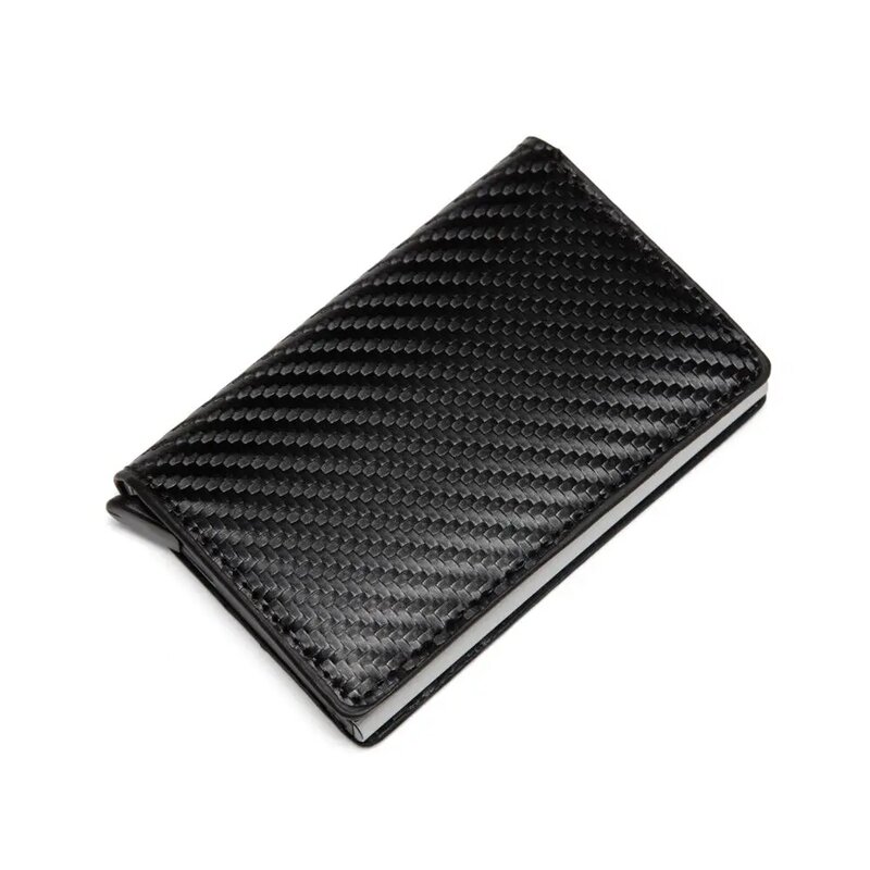 Men Automatic Credit card holder carbon fiber Leather Wallet Aluminum Mini Wallet With Back Pocket ID Card RFID Blocking purse