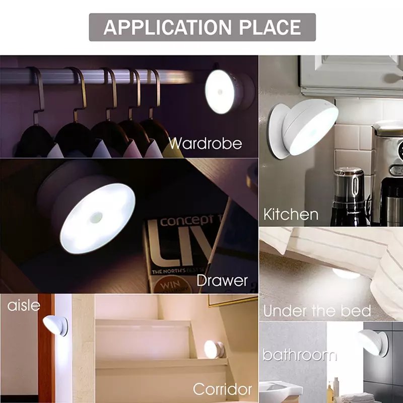 Lampe LED Rechargeable par USB avec capteur de mouvement PIR, éclairage nocturne pour toilettes, cuisine, chambre à coucher, placard, Table de lecture, livre