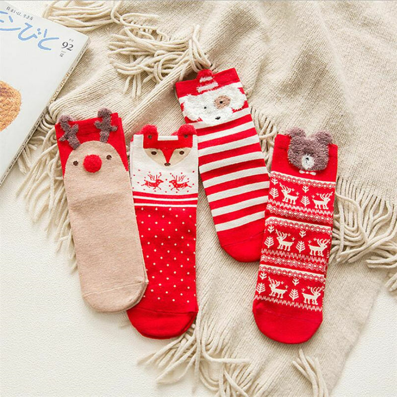 1 Pair Colored Cotton Red Socks Three-dimensional Cartoon Christmas Socks Cute Japanese Ladies Socks for Autumn and Winter Socks