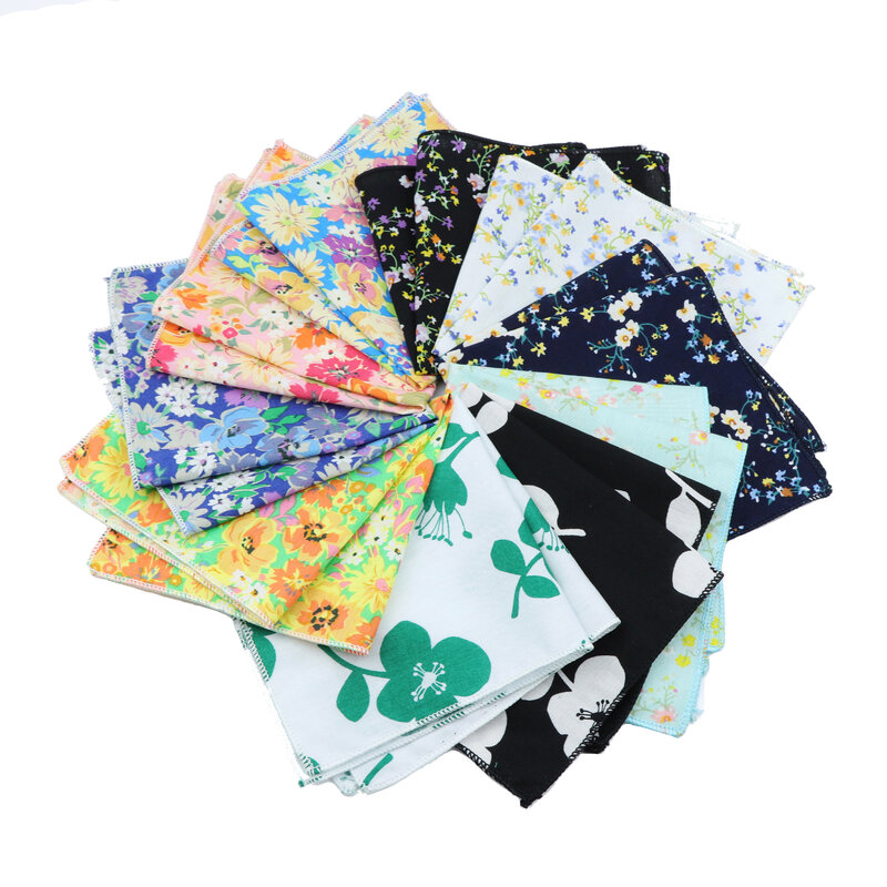 Colorful Floral Handkerchief 100% Cotton Hankie Printing Pocket Square 22cm Women&Men Casual Party Gift Tuxedo Bow Tie Accessory