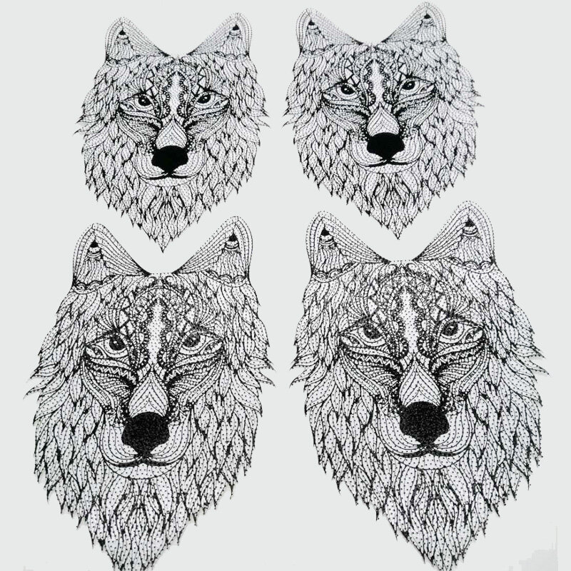 [Besar] Grosir/Retail 3D Kepala Wolf 3.46 "* 5.31" Patch Setrika Baju Stiker Pakaian Ransel bordir