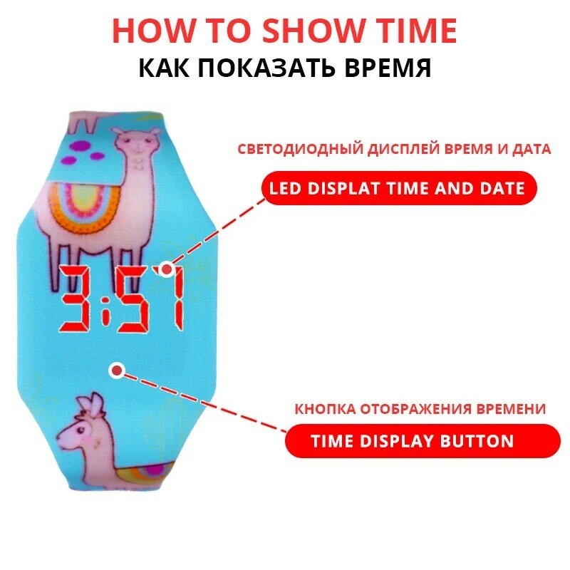 Jam Tangan Anak-anak Es Krim Bercahaya Baru Jam Tangan Anak Laki-laki Jam Tangan Anak Perempuan LED Pola Kartun Hewan Llama Jam Tangan Anak Laki-laki