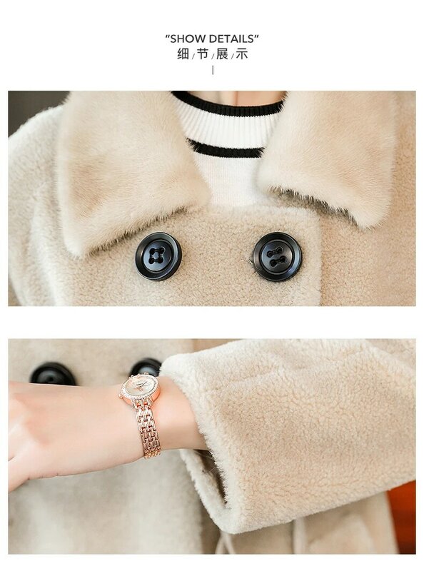 Jaqueta de inverno feminina com gola de pele de ovelha, casacos e jaquetas de lã 100% para mulheres, jaqueta coreana my3831 s