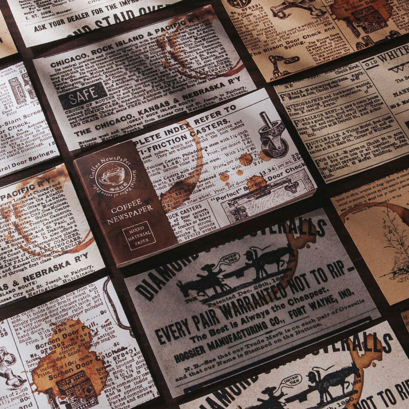 30 folhas de café série jornal memorando almofada ácido sulfúrico material papel livro vintage colagem lixo jornalin decoração papelaria