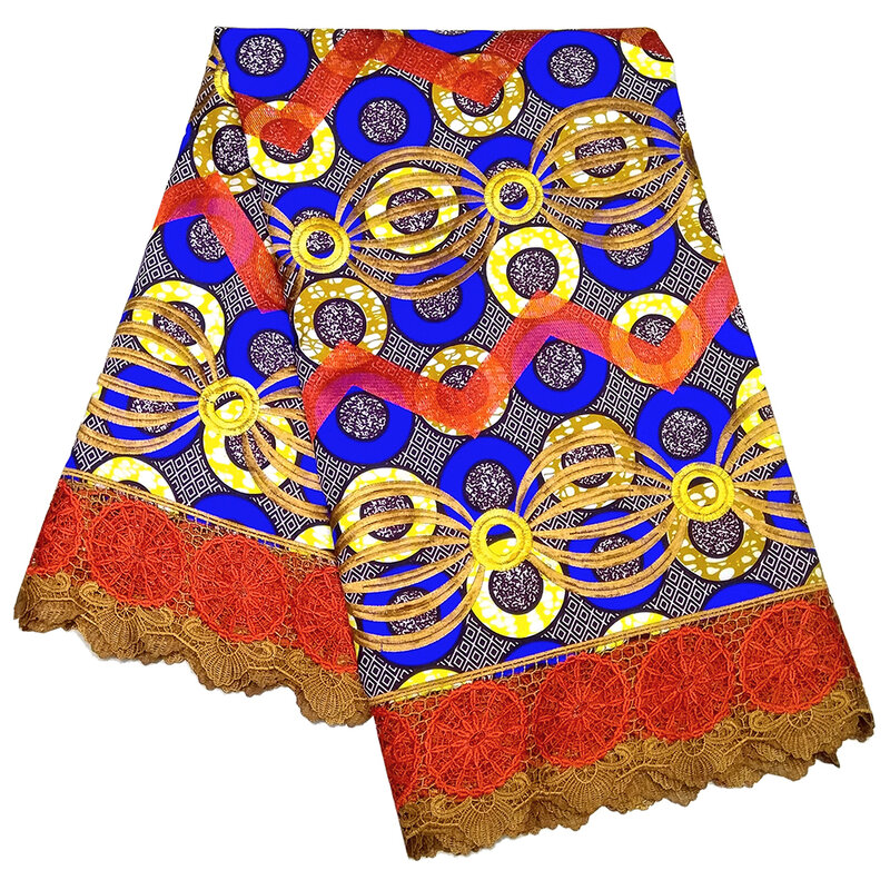 قماش طباعة شمع أفريقي 6ياردة نسيج دانتيل مطرز لفستان Dashiki الأفريقي