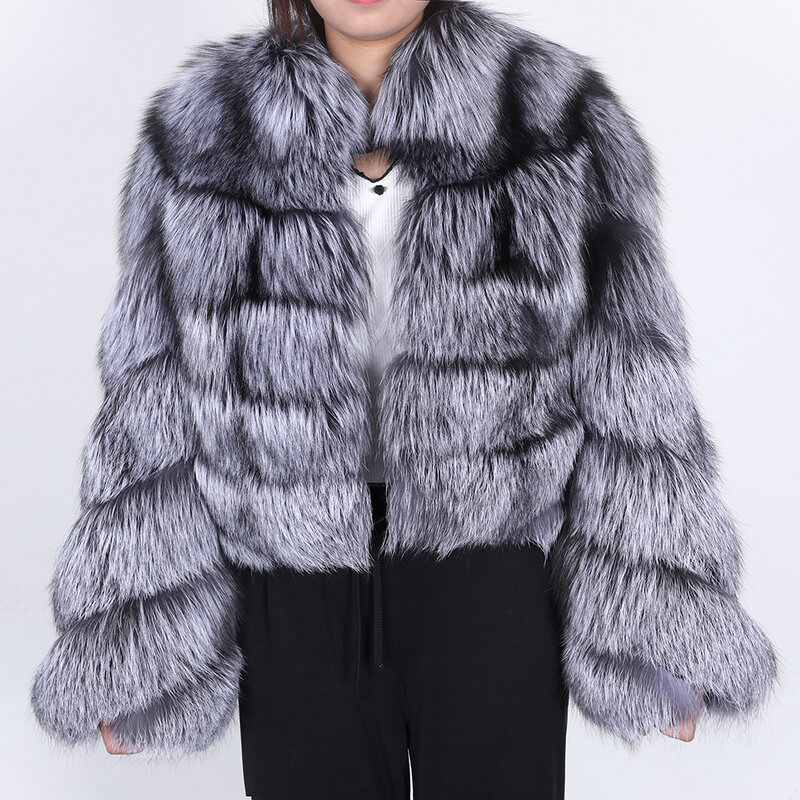 Abrigo de piel de zorro real para mujer, abrigo corto de una sola pieza, a la moda, para invierno
