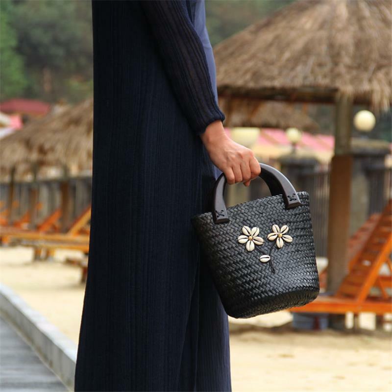 26x20CM Original Handmade Thailand Straw Bag Rattan Straw Bag Handbag Mini Retro Vacation Women Bucket a6999