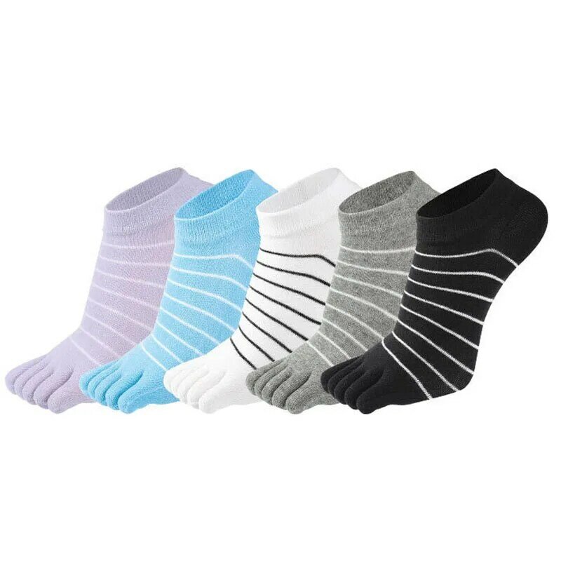 Новые хлопковые носки с пятью пальцами для женщин, полосатые цветные носки до щиколотки, носки с пальцами, новинка, брендовые горячие продажи