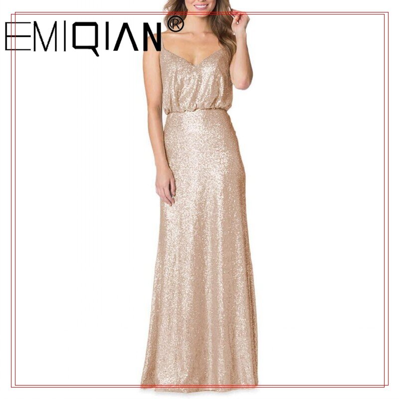 Evening Dresses Ruched Sequined V-Neck Spaghetti Straps Sparkle Evening Gowns For Party Robe De Soiree