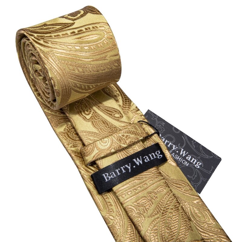 เนคไทผ้าไหมลาย Paisley สีทองสำหรับผู้ชายชุดกล่องของขวัญทรงสี่เหลี่ยมสำหรับแบร์รี่ .wang Dasi ดีไซน์เนอร์รี่ดีไซน์หรูหราสำหรับ BB-5150แต่งงาน