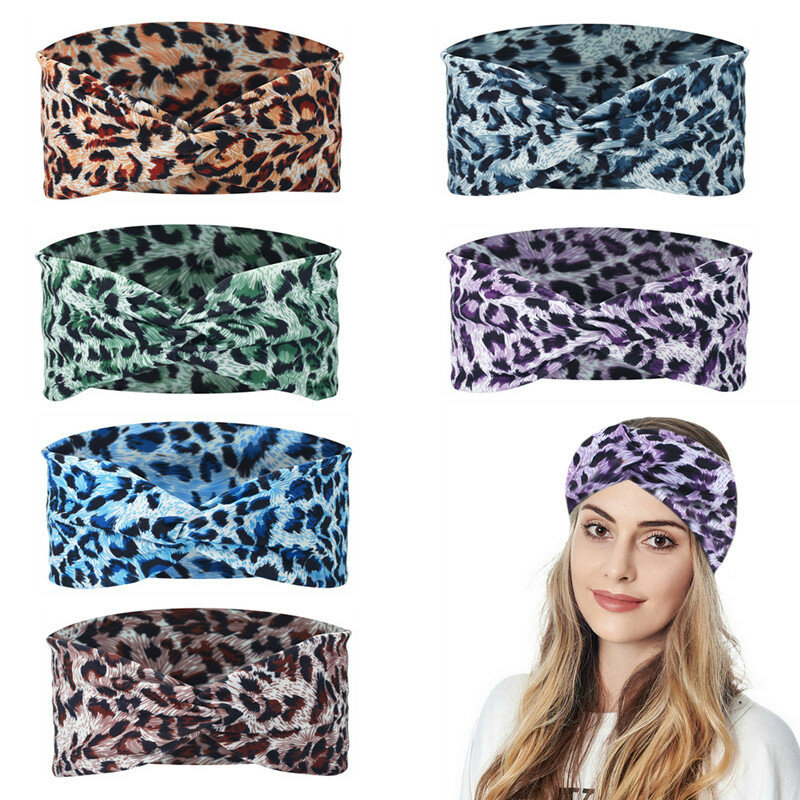 Elastic Boho Cross Headbands for Women Print Wide Bandana Knot Headbands Criss Cross Head Wrap Hair Band